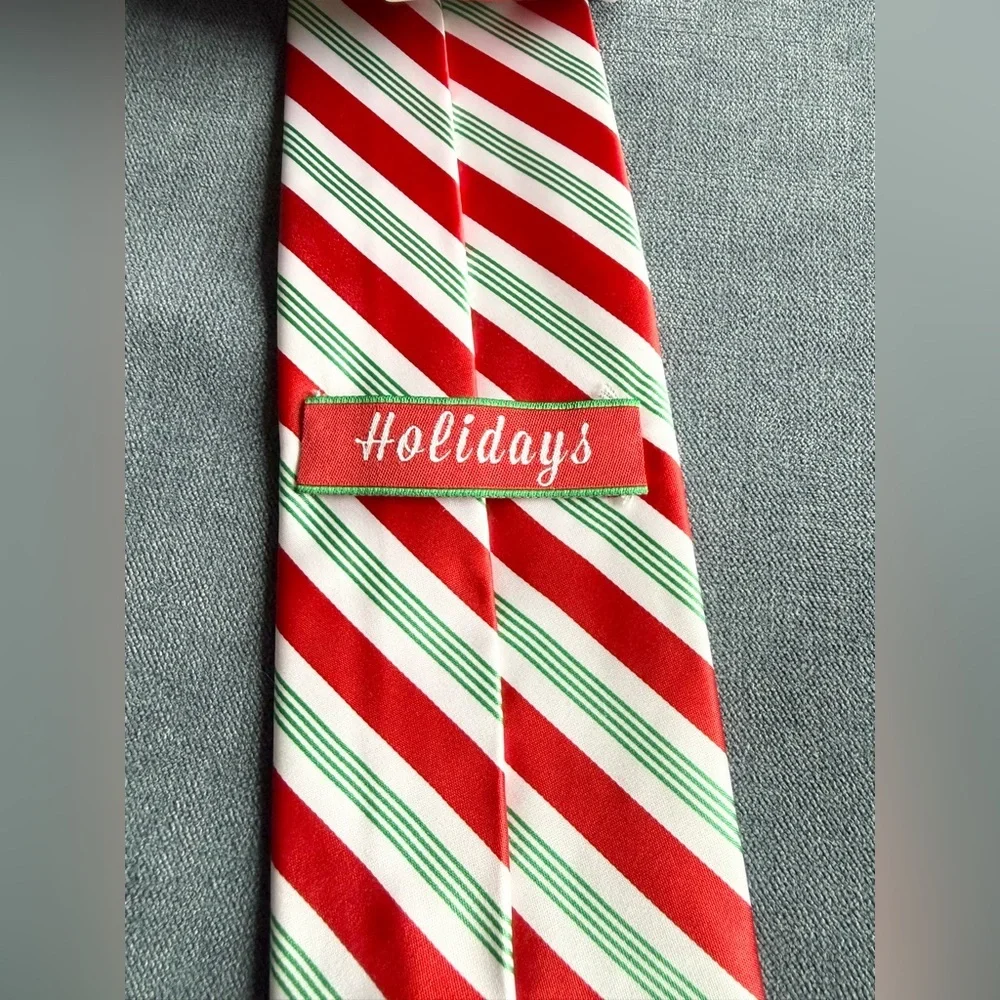 Holidays Christmas Holiday Neck Tie Red Green White Striped Adjustable Festive